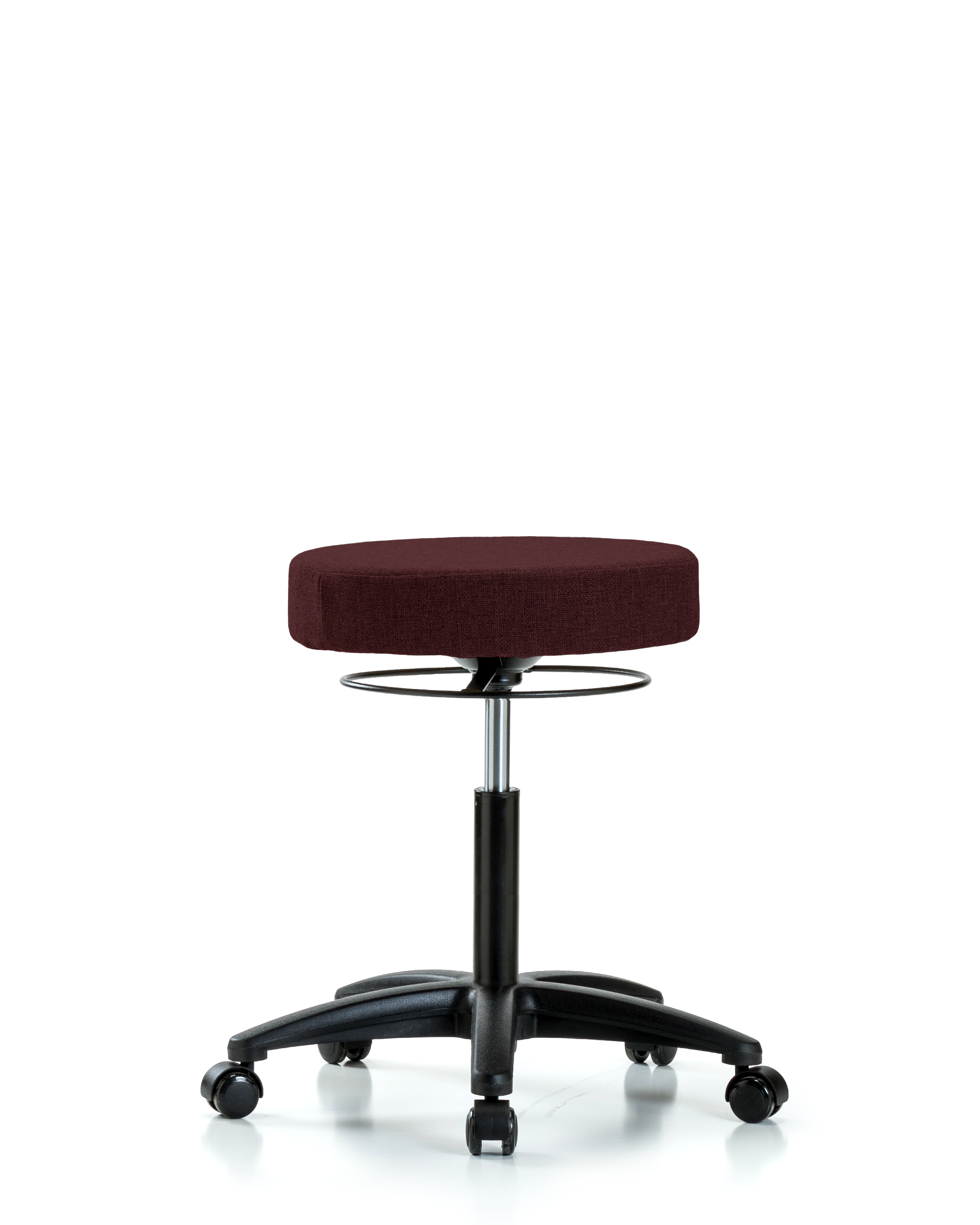 Rutledge Fabric Stool without Back - Medium Bench Height with Casters in Burgundy Fabric