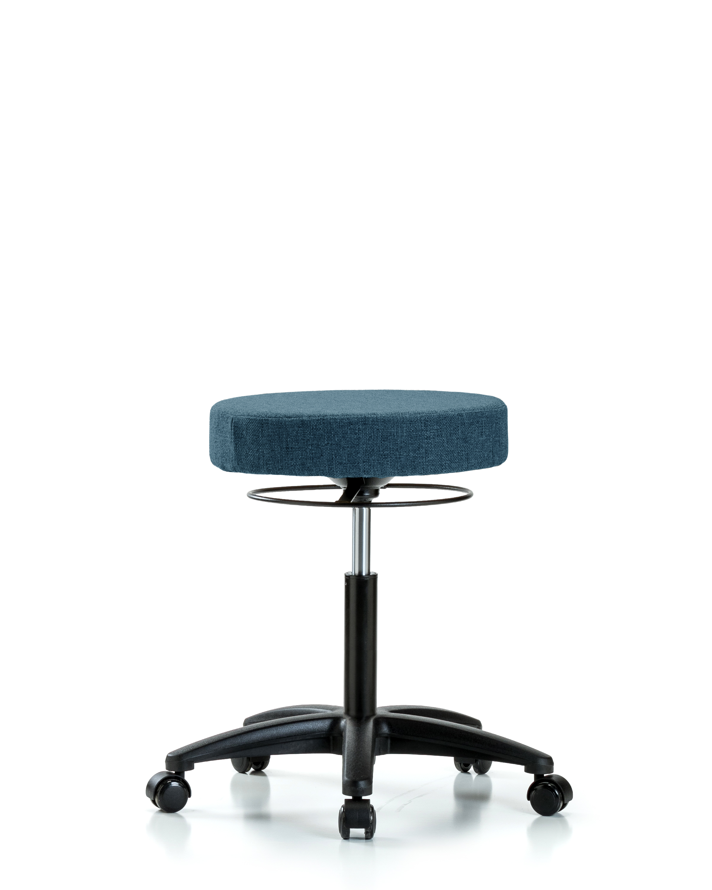 Rutledge Fabric Stool without Back - Medium Bench Height with Casters in Blue Fabric