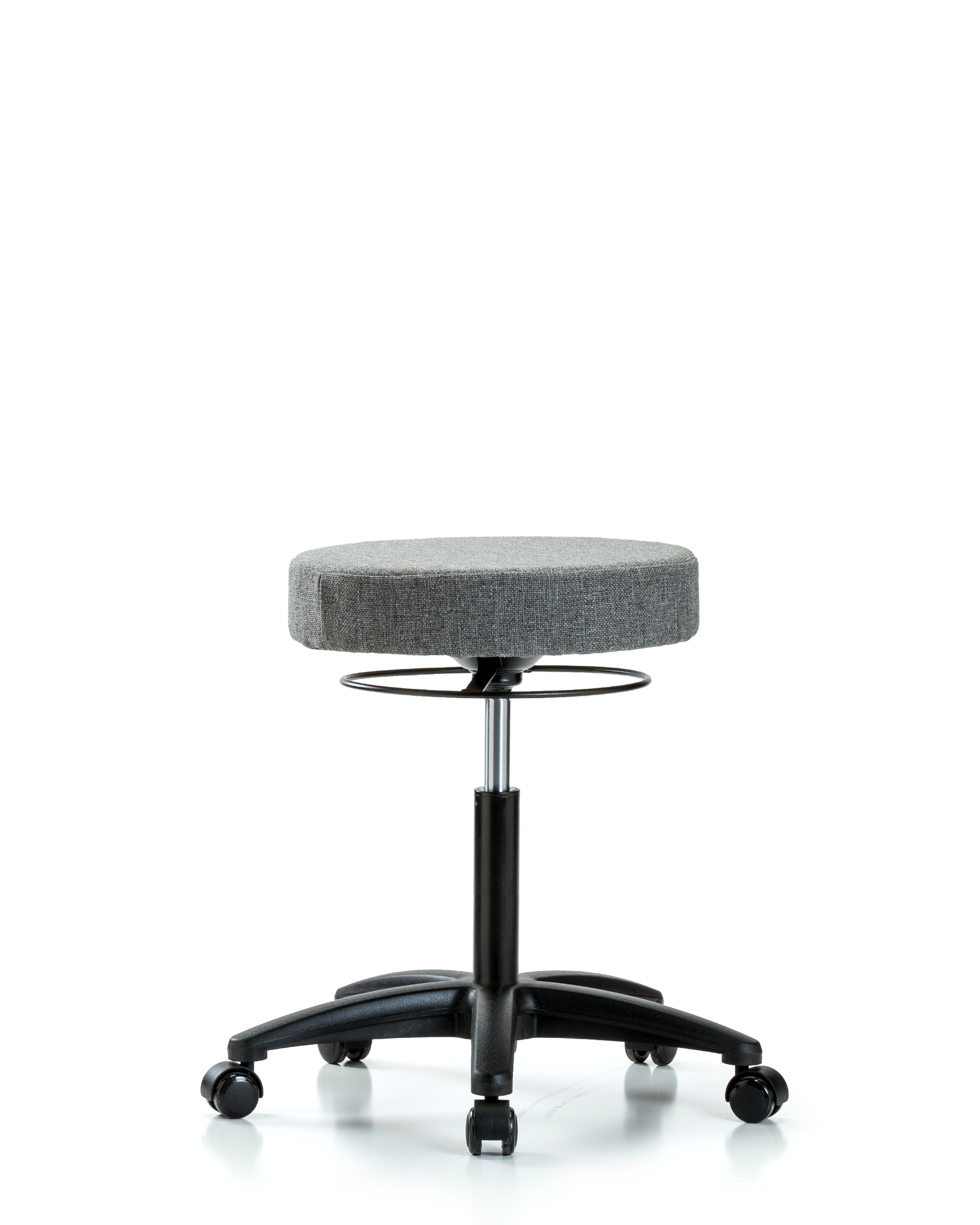 Rutledge Fabric Stool without Back - Medium Bench Height with Casters in Gray Fabric