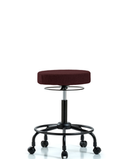 Rutledge Fabric Stool without Back - Medium Bench Height with Round Tube Base & Casters in Burgundy Fabric
