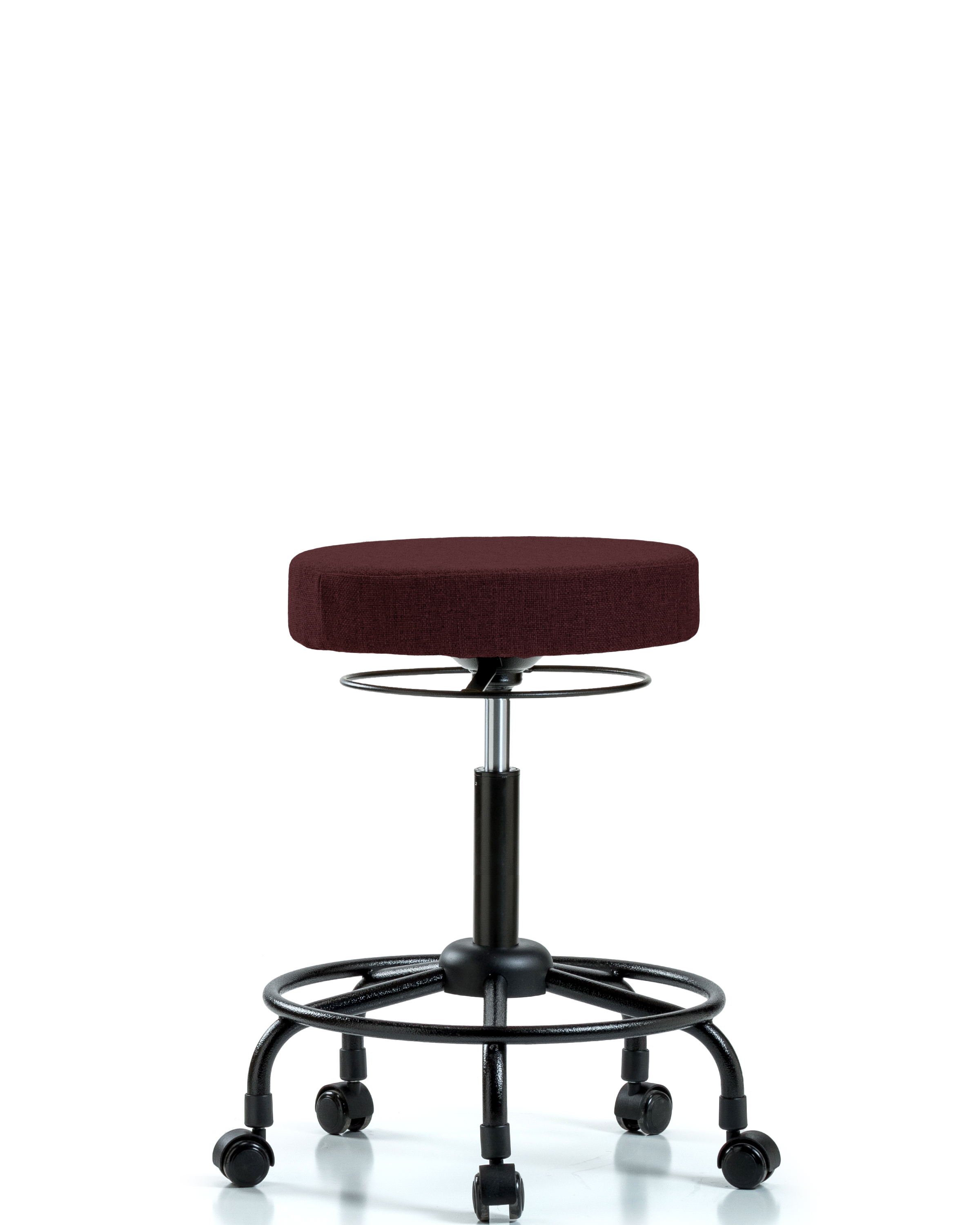 Rutledge Fabric Stool without Back - Medium Bench Height with Round Tube Base & Casters in Burgundy Fabric