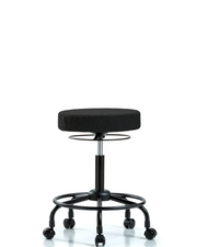 Rutledge Fabric Stool without Back - Medium Bench Height with Round Tube Base & Casters in Black Fabric