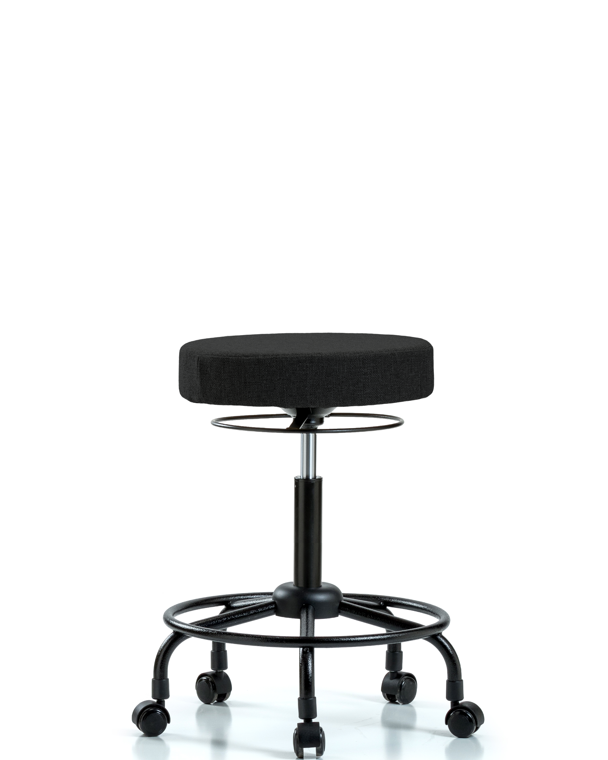 Rutledge Fabric Stool without Back - Medium Bench Height with Round Tube Base & Casters in Black Fabric