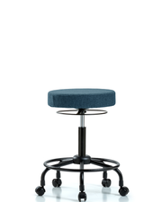 Rutledge Fabric Stool without Back - Medium Bench Height with Round Tube Base & Casters in Blue Fabric
