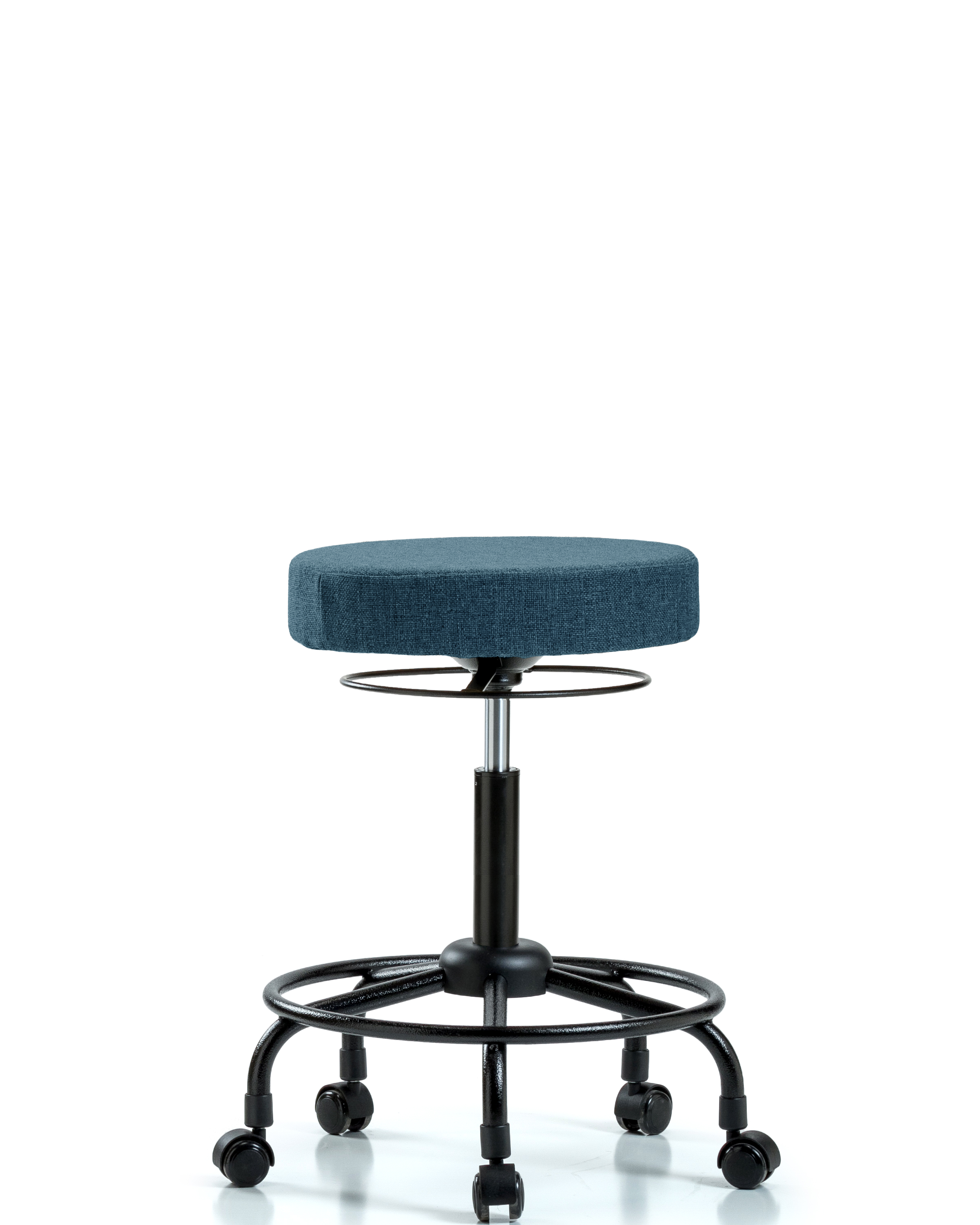 Rutledge Fabric Stool without Back - Medium Bench Height with Round Tube Base & Casters in Blue Fabric