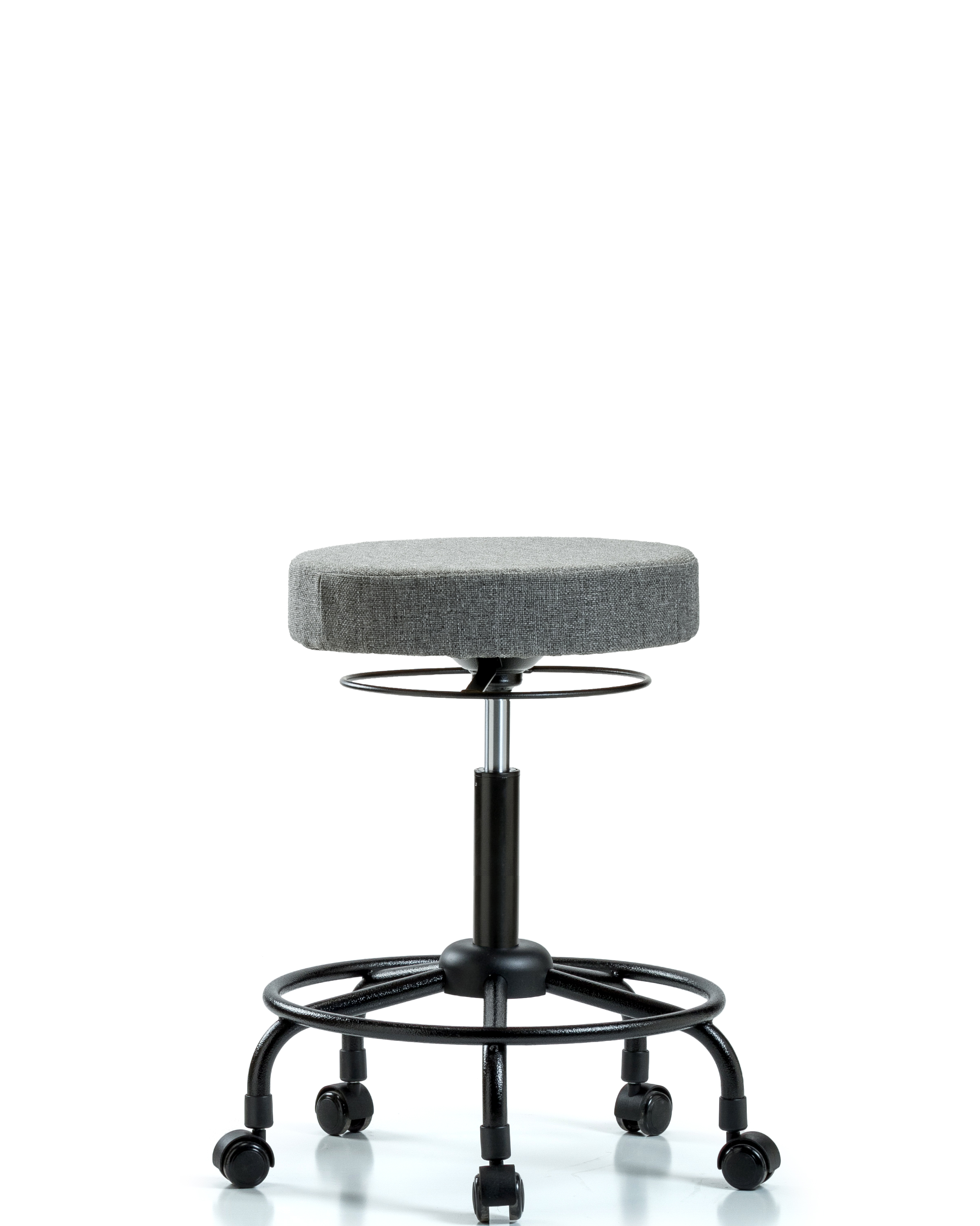Rutledge Fabric Stool without Back - Medium Bench Height with Round Tube Base & Casters in Gray Fabric