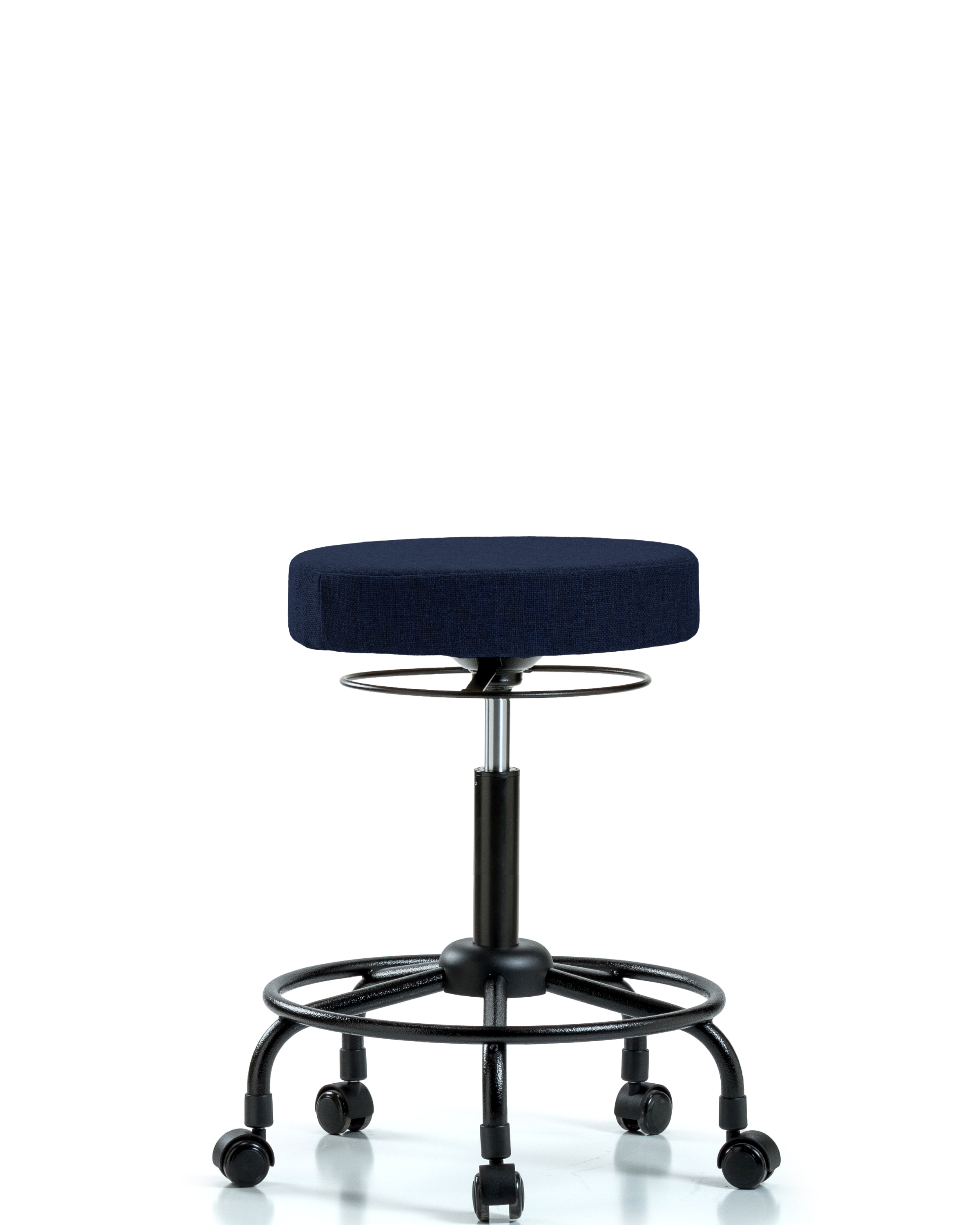 Rutledge Fabric Stool without Back - Medium Bench Height with Round Tube Base & Casters in Navy Fabric
