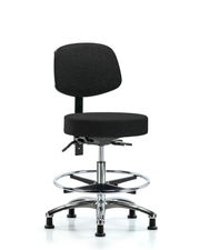 Rutledge Fabric Stool with Back Chrome - Medium Bench Height with Chrome Foot Ring & Stationary Glides in Black Fabric