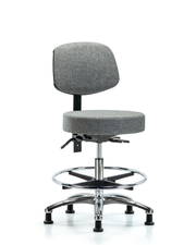 Rutledge Fabric Stool with Back Chrome - Medium Bench Height with Chrome Foot Ring & Stationary Glides in Gray Fabric