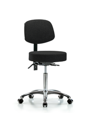 Rutledge Fabric Stool with Back Chrome - Medium Bench Height with Casters in Black Fabric