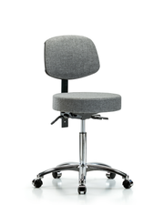 Rutledge Fabric Stool with Back Chrome - Medium Bench Height with Casters in Gray Fabric
