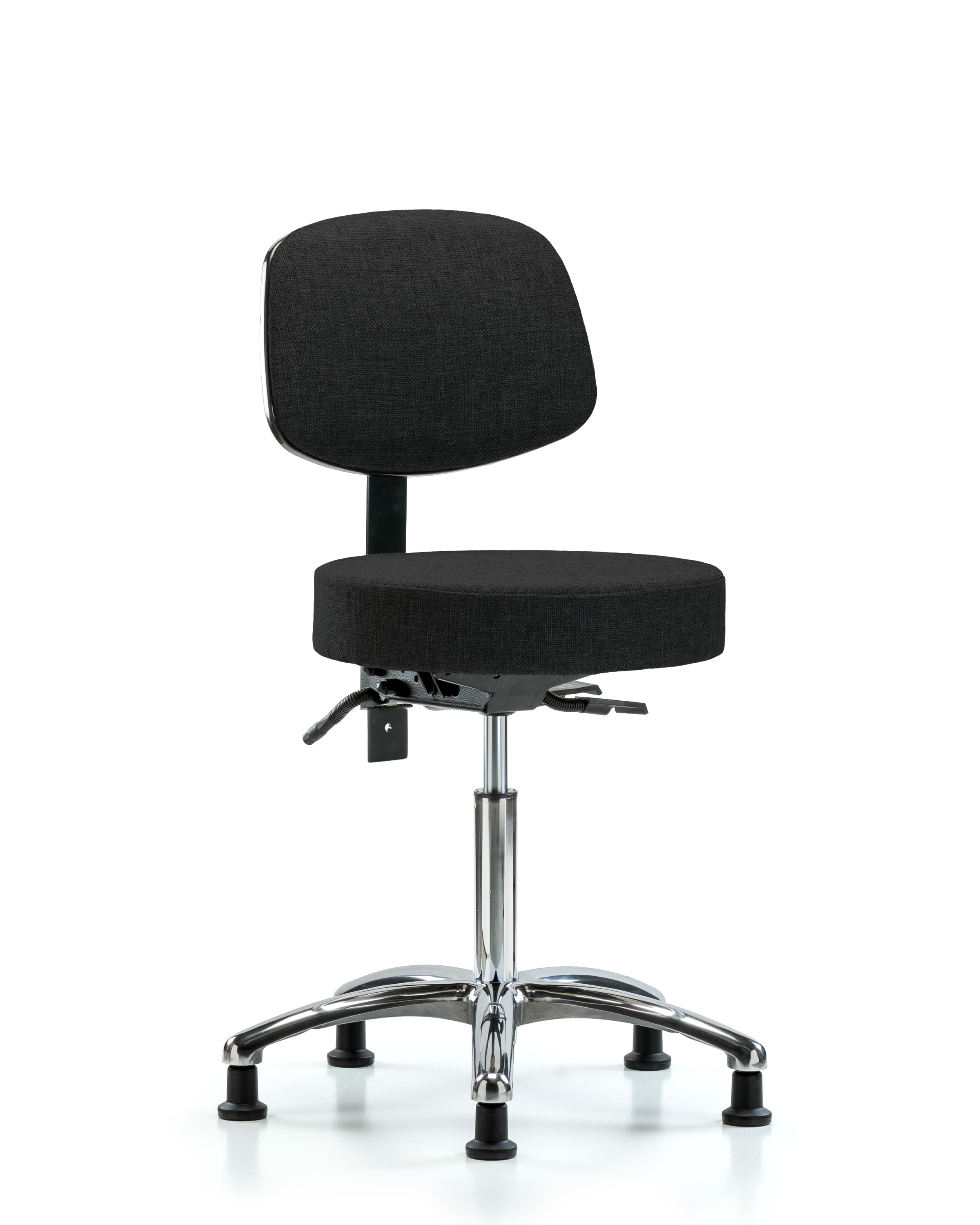 Rutledge Fabric Stool with Back Chrome - Medium Bench Height with Stationary Glides in Black Fabric