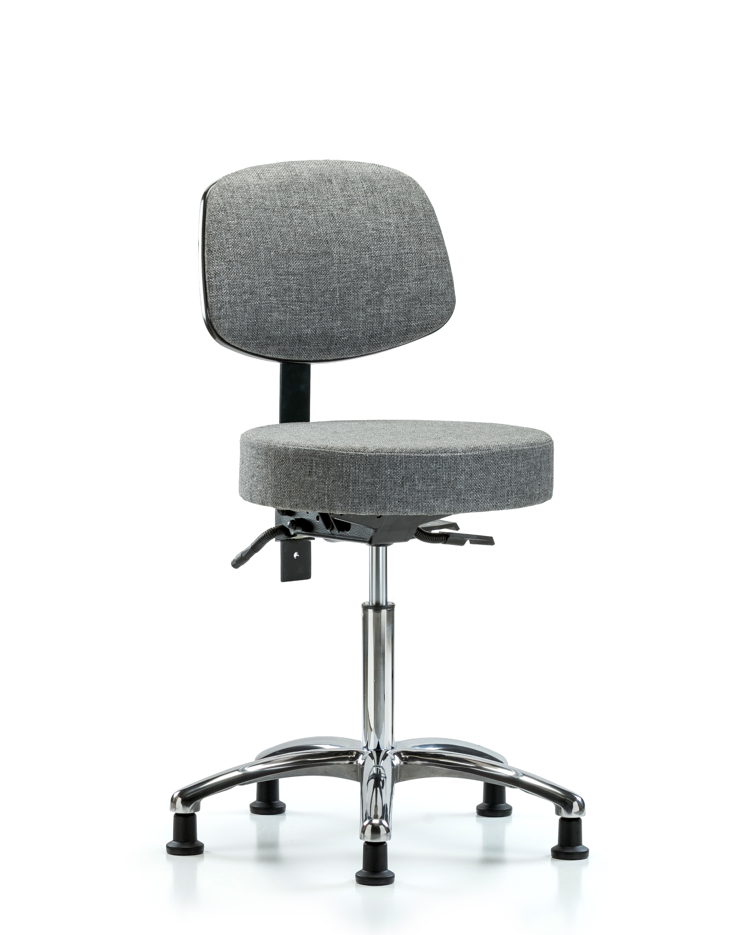 Rutledge Fabric Stool with Back Chrome - Medium Bench Height with Stationary Glides in Gray Fabric