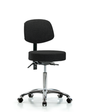 Rutledge Fabric Stool with Back Chrome - Medium Bench Height with Seat Tilt & Casters in Black Fabric