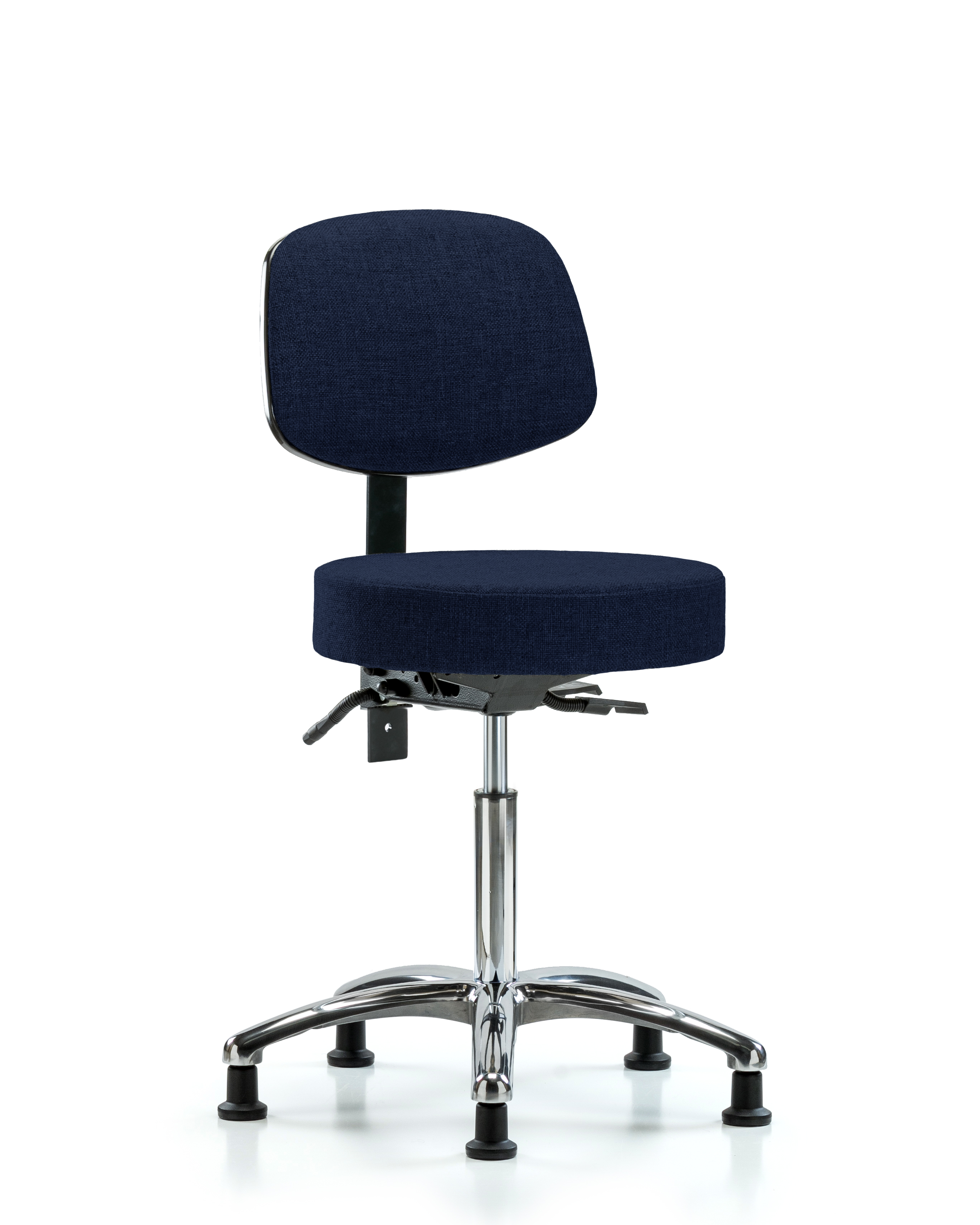 Rutledge Fabric Stool with Back Chrome - Medium Bench Height with Seat Tilt & Stationary Glides in Navy Fabric