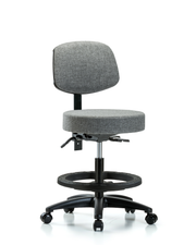 Rutledge Fabric Stool with Back - Medium Bench Height with Black Foot Ring & Casters in Gray Fabric