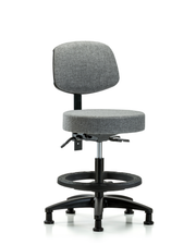 Rutledge Fabric Stool with Back - Medium Bench Height with Black Foot Ring & Stationary Glides in Gray Fabric