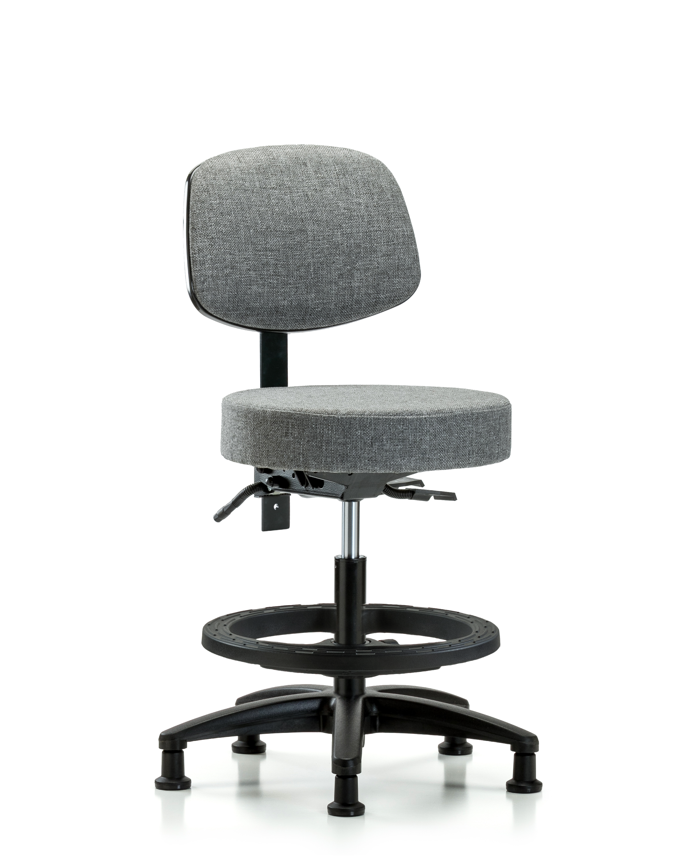 Rutledge Fabric Stool with Back - Medium Bench Height with Black Foot Ring & Stationary Glides in Gray Fabric