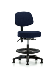 Rutledge Fabric Stool with Back - Medium Bench Height with Black Foot Ring & Stationary Glides in Navy Fabric