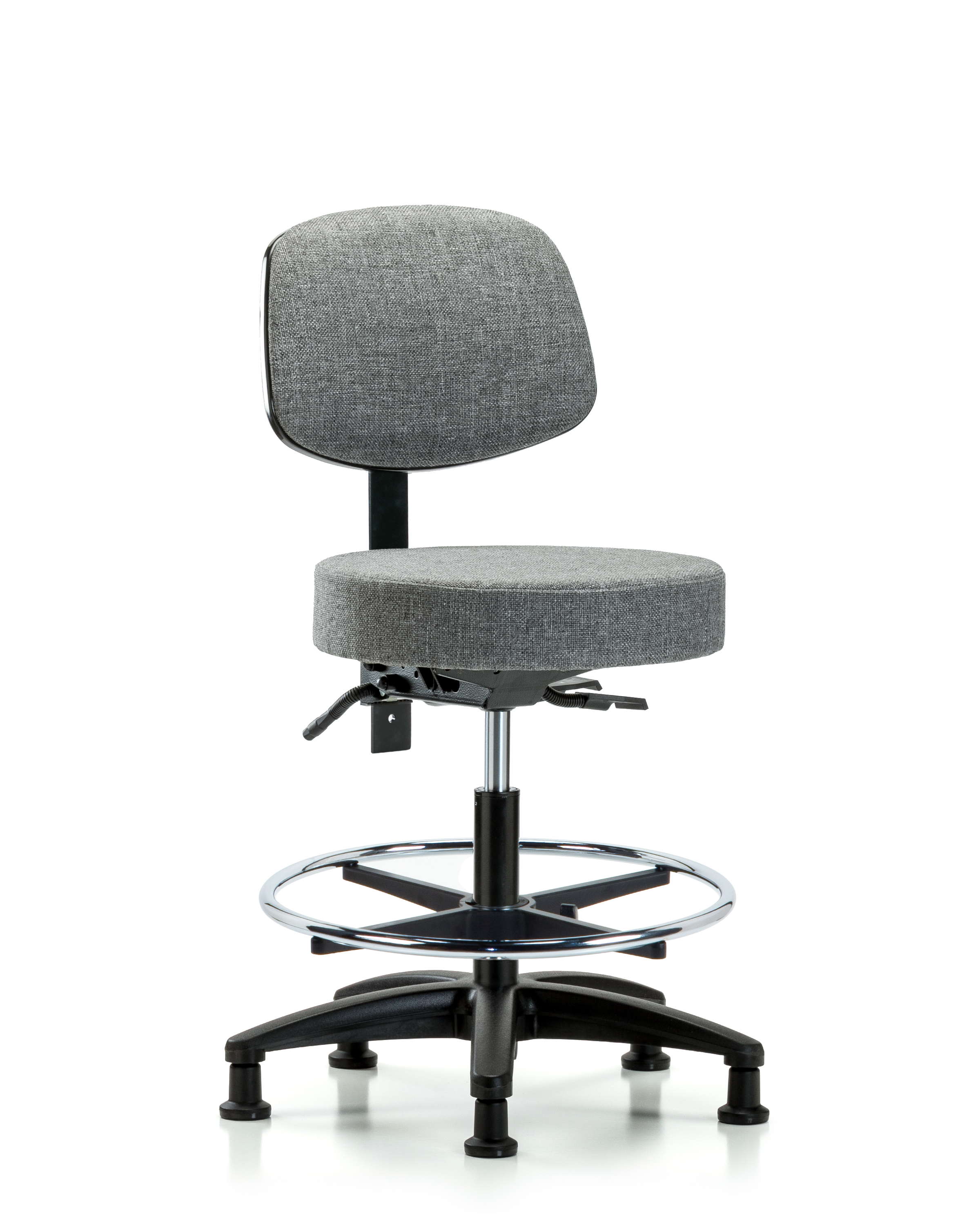 Rutledge Fabric Stool with Back - Medium Bench Height with Chrome Foot Ring & Stationary Glides in Gray Fabric