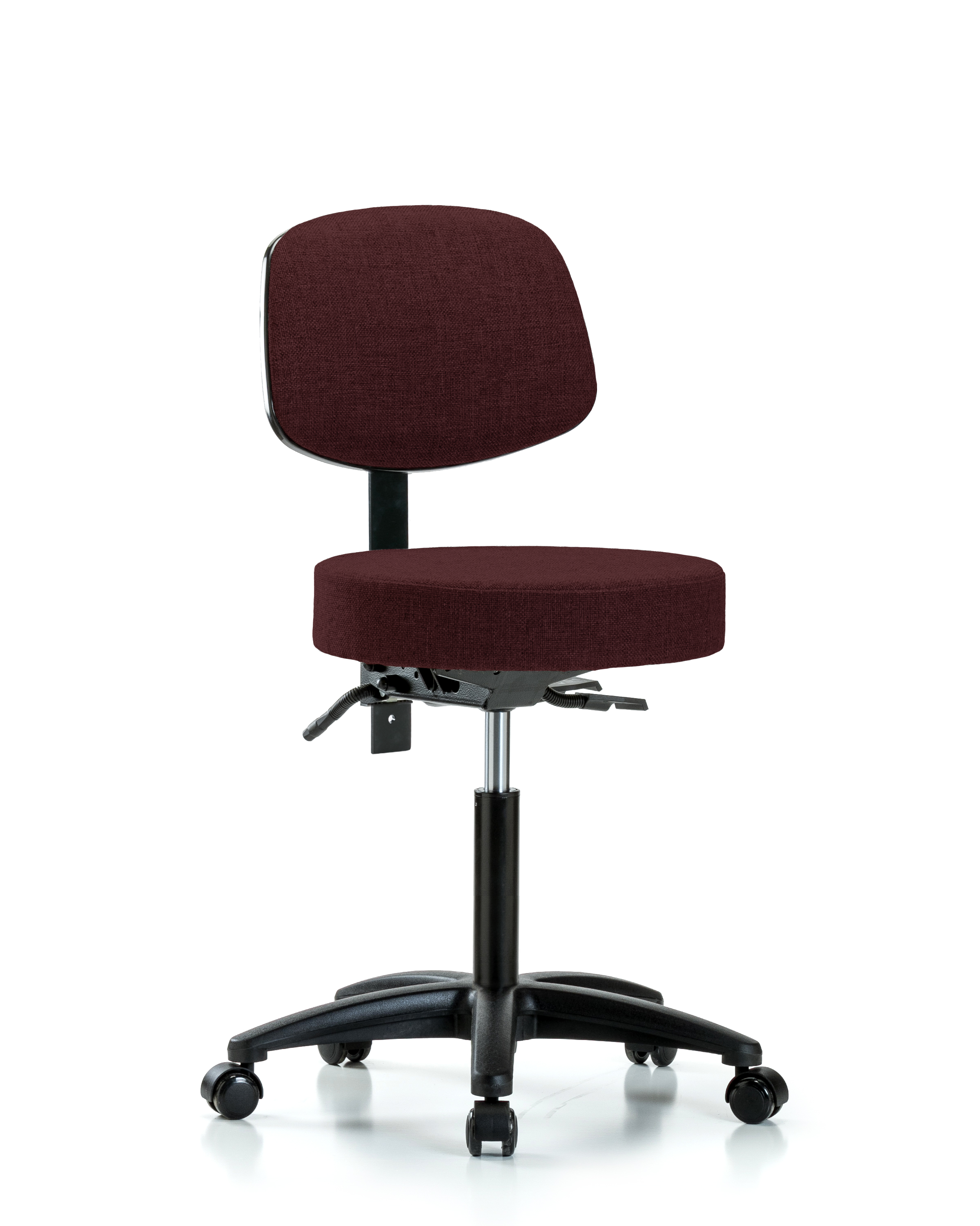 Rutledge Fabric Stool with Back - Medium Bench Height with Casters in Burgundy Fabric