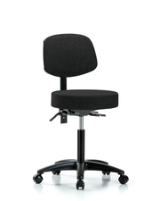 Rutledge Fabric Stool with Back - Medium Bench Height with Casters in Black Fabric