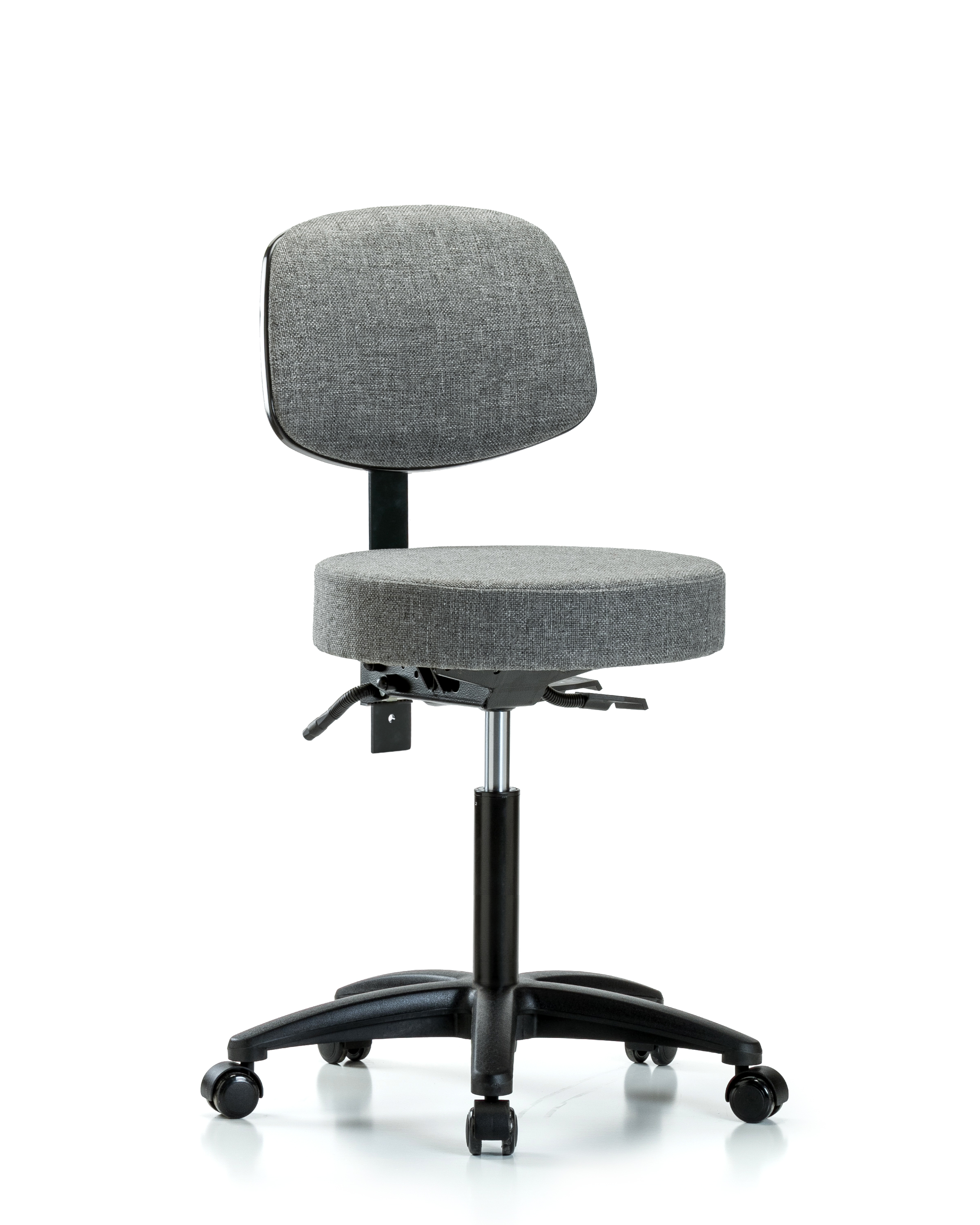 Rutledge Fabric Stool with Back - Medium Bench Height with Casters in Gray Fabric