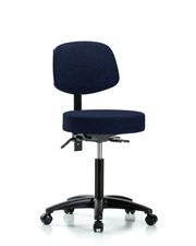 Rutledge Fabric Stool with Back - Medium Bench Height with Casters in Navy Fabric