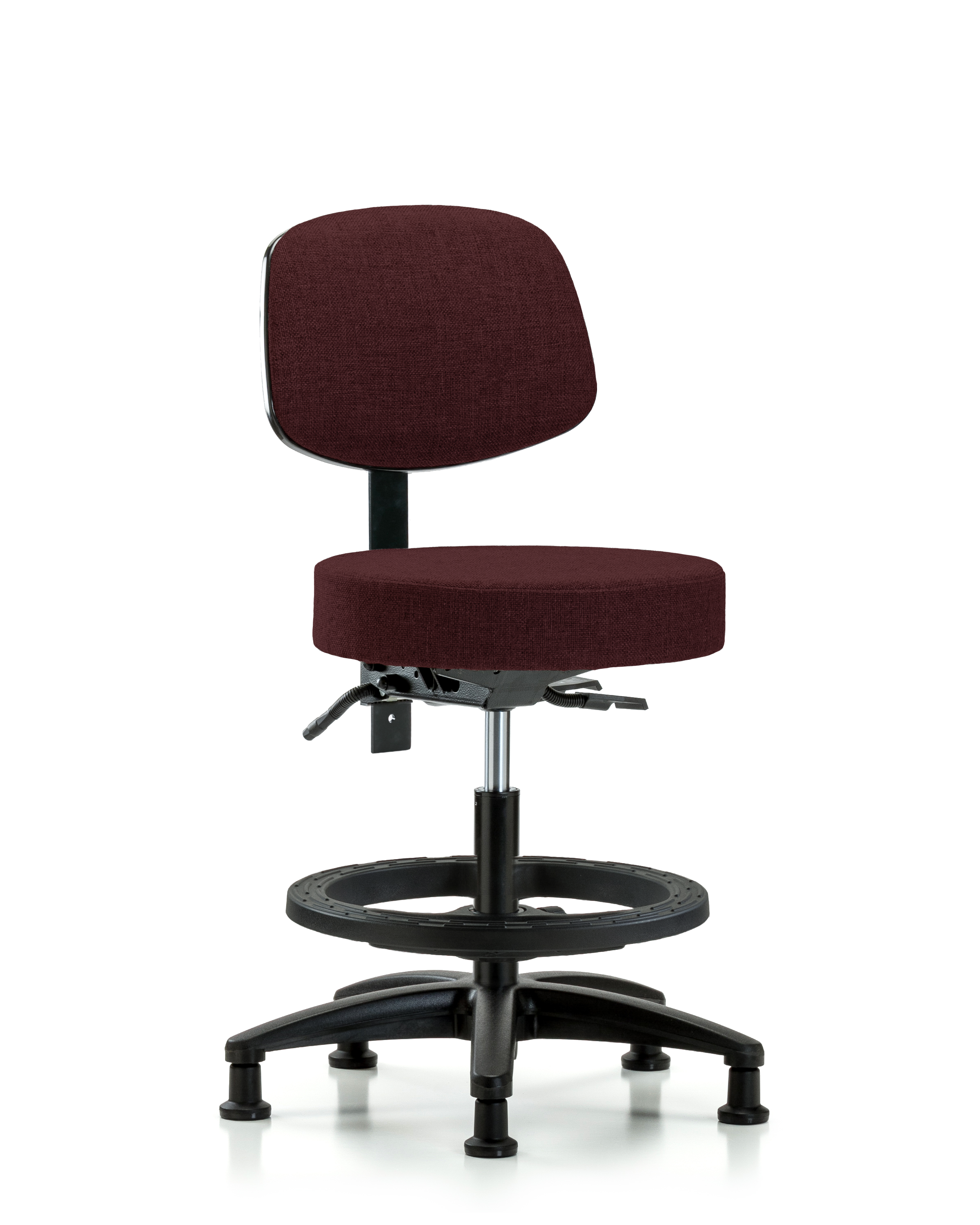 Rutledge Fabric Stool with Back - Medium Bench Height with Seat Tilt, Black Foot Ring, & Stationary Glides in Burgundy Fabric