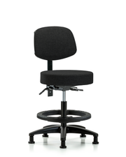 Rutledge Fabric Stool with Back - Medium Bench Height with Seat Tilt, Black Foot Ring, & Stationary Glides in Black Fabric