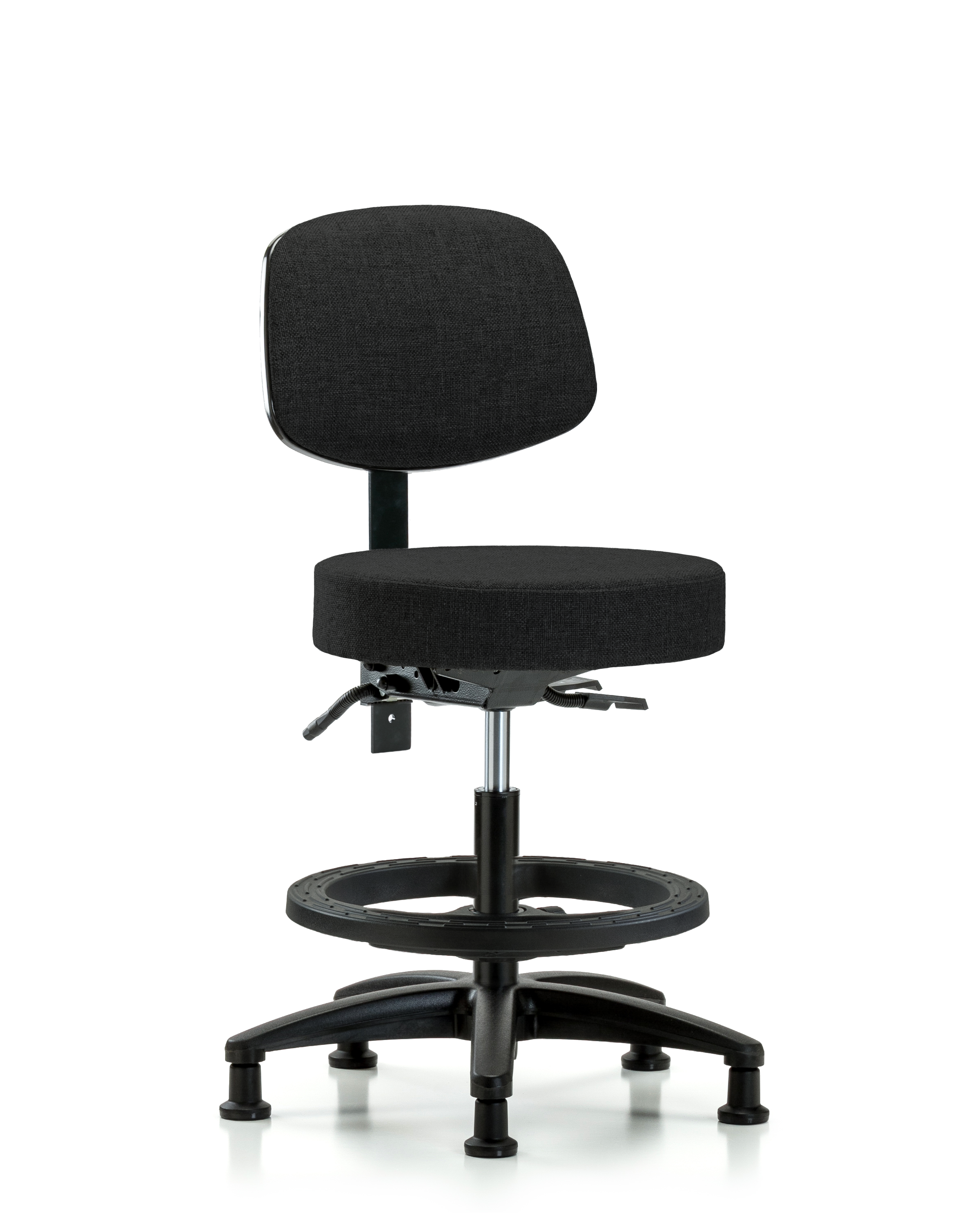 Rutledge Fabric Stool with Back - Medium Bench Height with Seat Tilt, Black Foot Ring, & Stationary Glides in Black Fabric