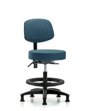 Rutledge Fabric Stool with Back - Medium Bench Height with Seat Tilt, Black Foot Ring, & Stationary Glides in Blue Fabric