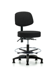Rutledge Fabric Stool with Back - Medium Bench Height with Seat Tilt, Chrome Foot Ring, & Stationary Glides in Black Fabric