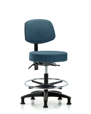 Rutledge Fabric Stool with Back - Medium Bench Height with Seat Tilt, Chrome Foot Ring, & Stationary Glides in Blue Fabric