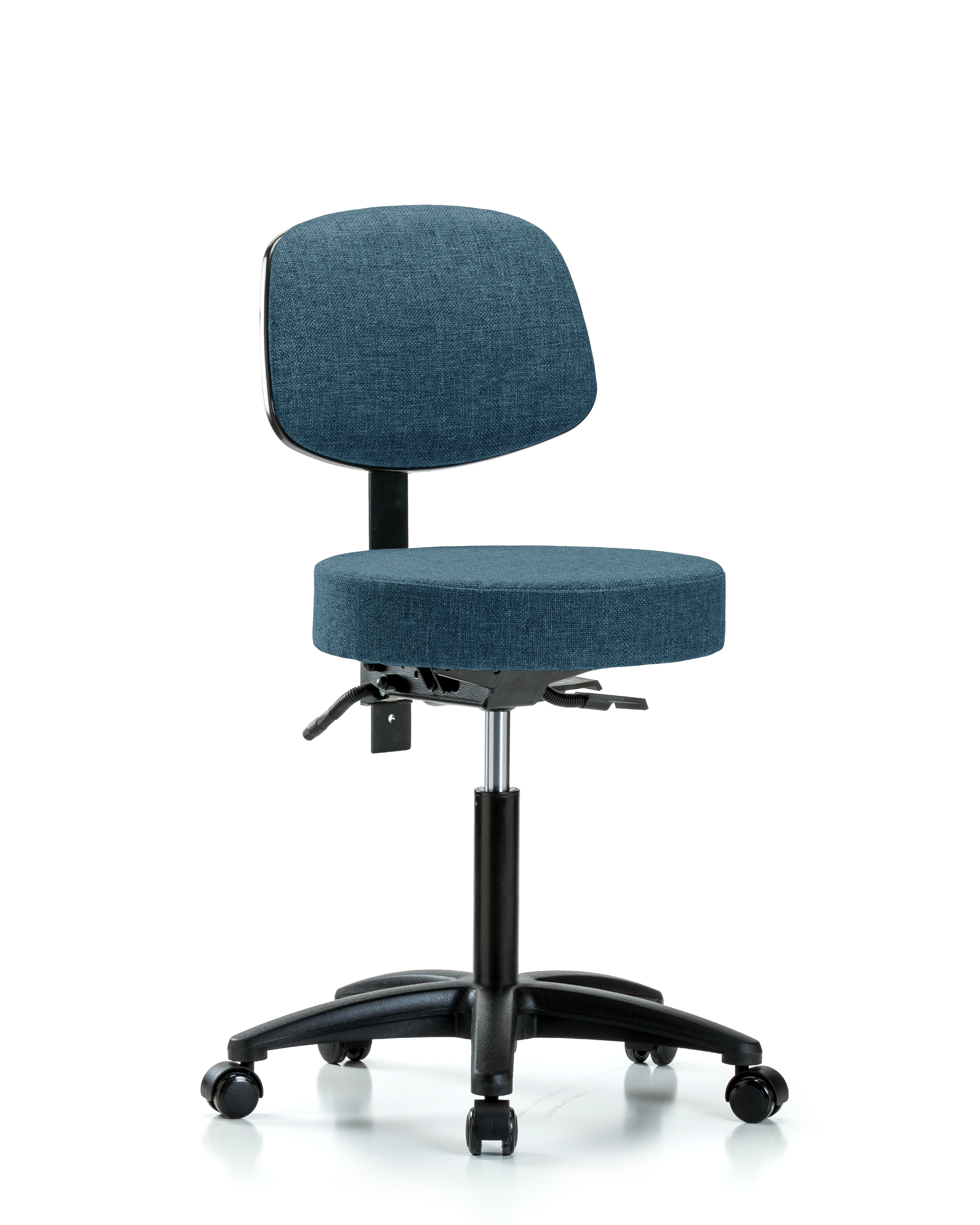 Rutledge Fabric Stool with Back - Medium Bench Height with Seat Tilt & Casters in Blue Fabric