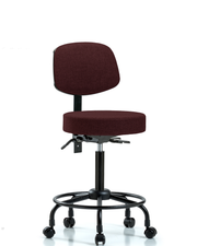 Rutledge Fabric Stool with Back - Medium Bench Height with Round Tube Base & Casters in Burgundy Fabric