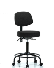 Rutledge Fabric Stool with Back - Medium Bench Height with Round Tube Base & Casters in Black Fabric
