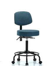 Rutledge Fabric Stool with Back - Medium Bench Height with Round Tube Base & Casters in Blue Fabric