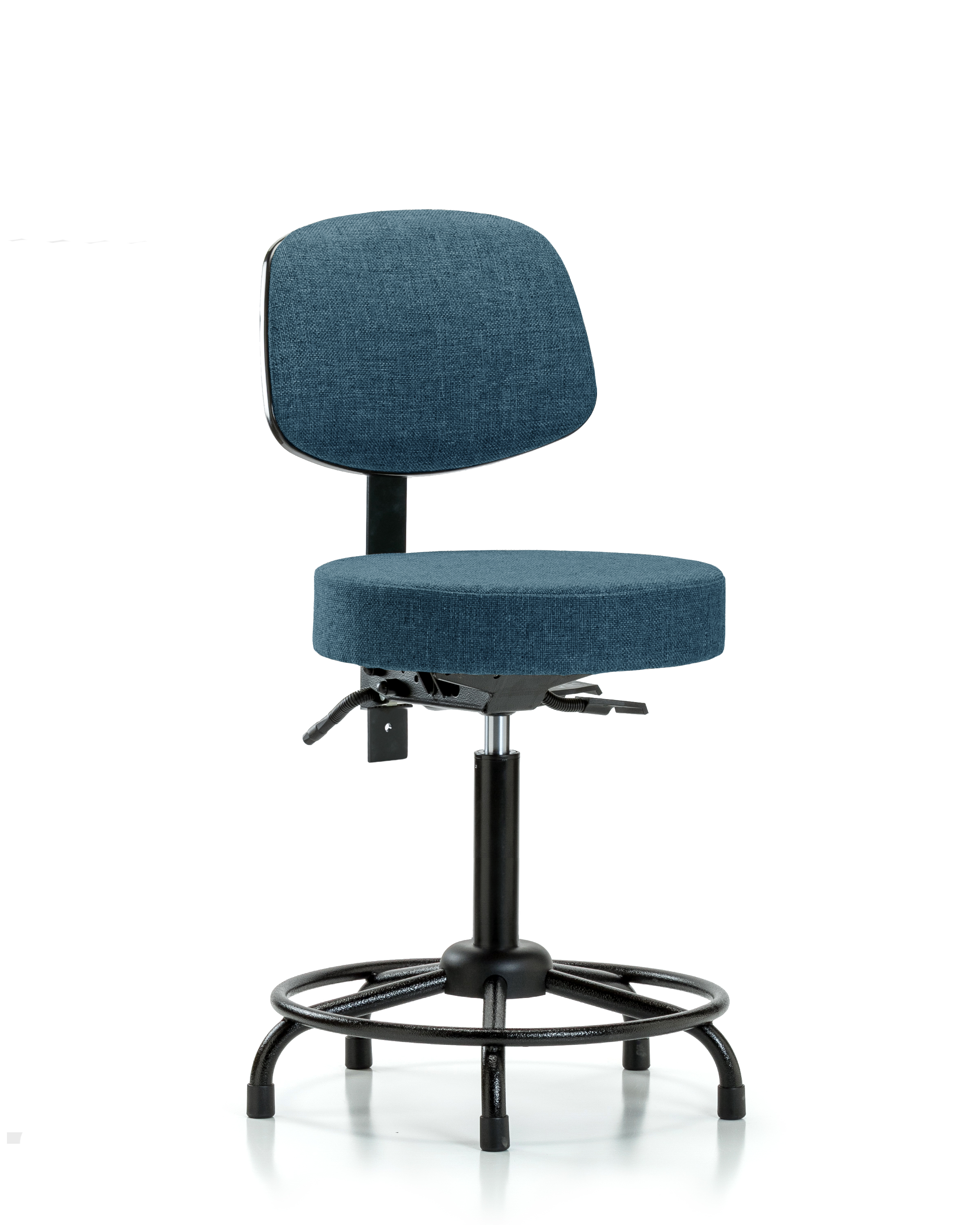 Rutledge Fabric Stool with Back - Medium Bench Height with Round Tube Base & Stationary Glides in Blue Fabric