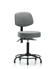 Rutledge Fabric Stool with Back - Medium Bench Height with Round Tube Base & Stationary Glides in Gray Fabric