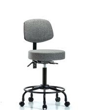 Rutledge Fabric Stool with Back - Medium Bench Height with Round Tube Base, Seat Tilt, & Casters in Gray Fabric