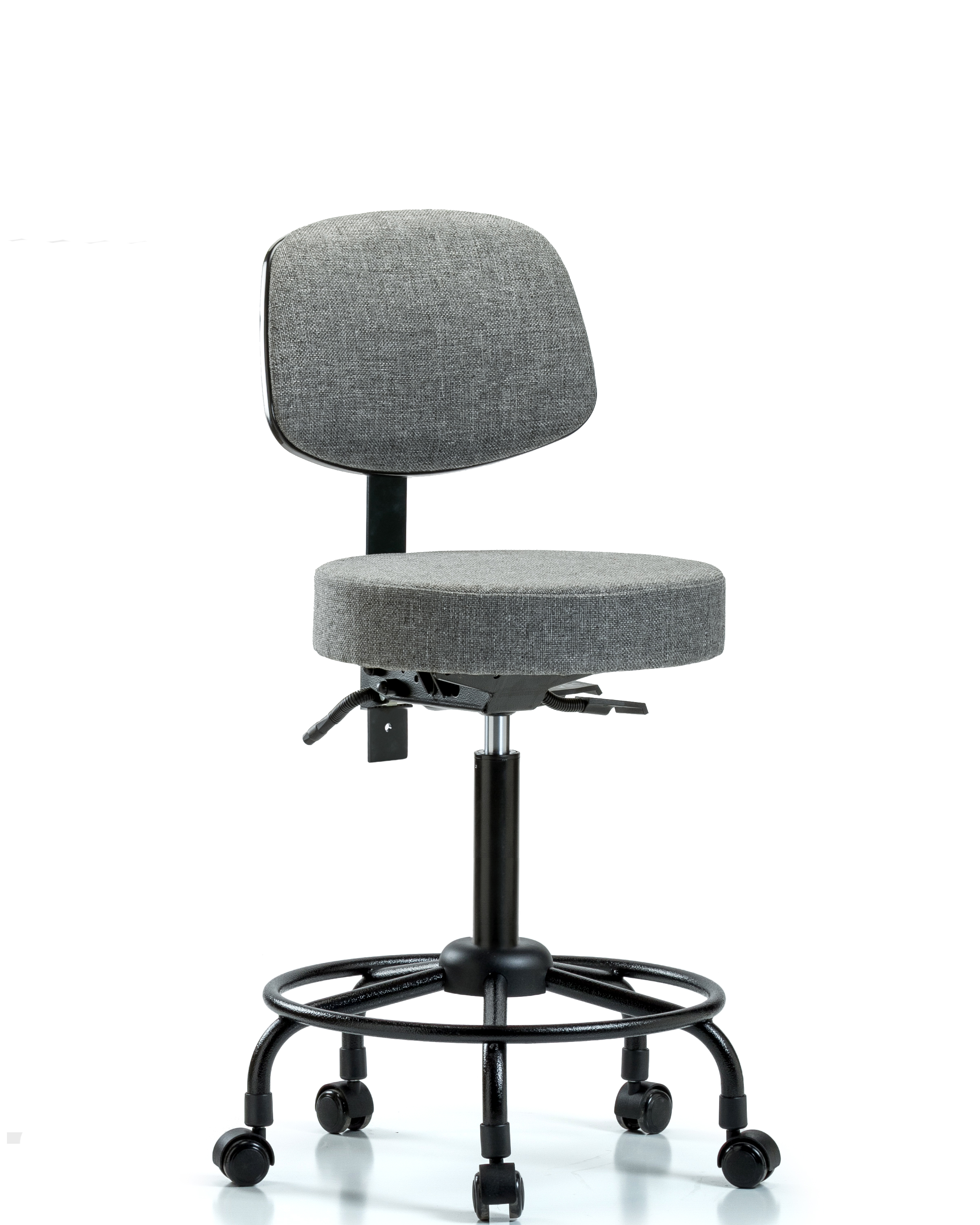 Rutledge Fabric Stool with Back - Medium Bench Height with Round Tube Base, Seat Tilt, & Casters in Gray Fabric