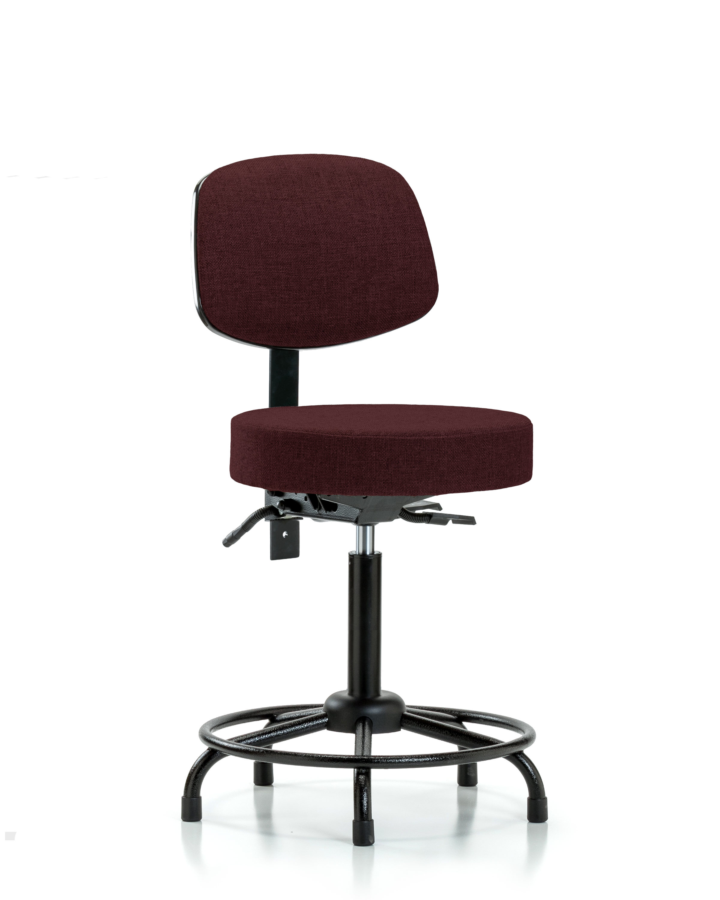 Rutledge Fabric Stool with Back - Medium Bench Height with Round Tube Base, Seat Tilt, & Stationary Glides in Burgundy Fabric