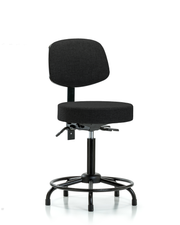 Rutledge Fabric Stool with Back - Medium Bench Height with Round Tube Base, Seat Tilt, & Stationary Glides in Black Fabric