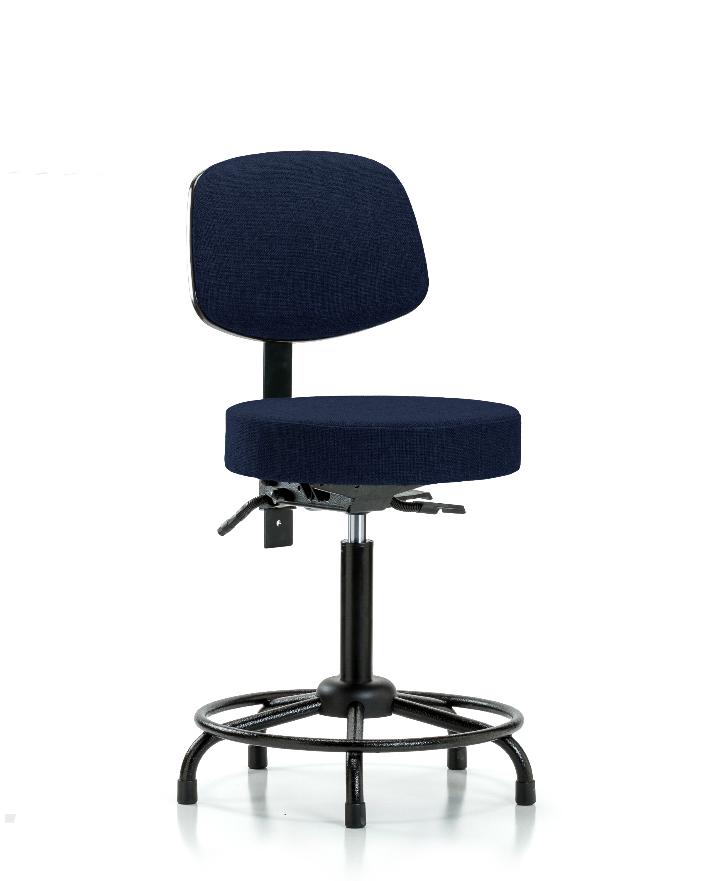 Rutledge Fabric Stool with Back - Medium Bench Height with Round Tube Base, Seat Tilt, & Stationary Glides in Navy Fabric
