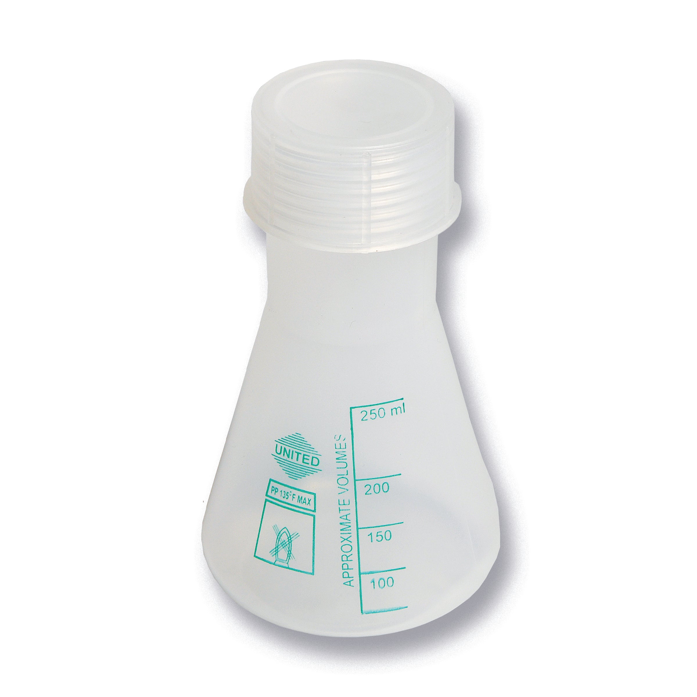 United Scientific® Wide-Mouth Erlenmeyer Flask, PP, 125 mL, comes with 12