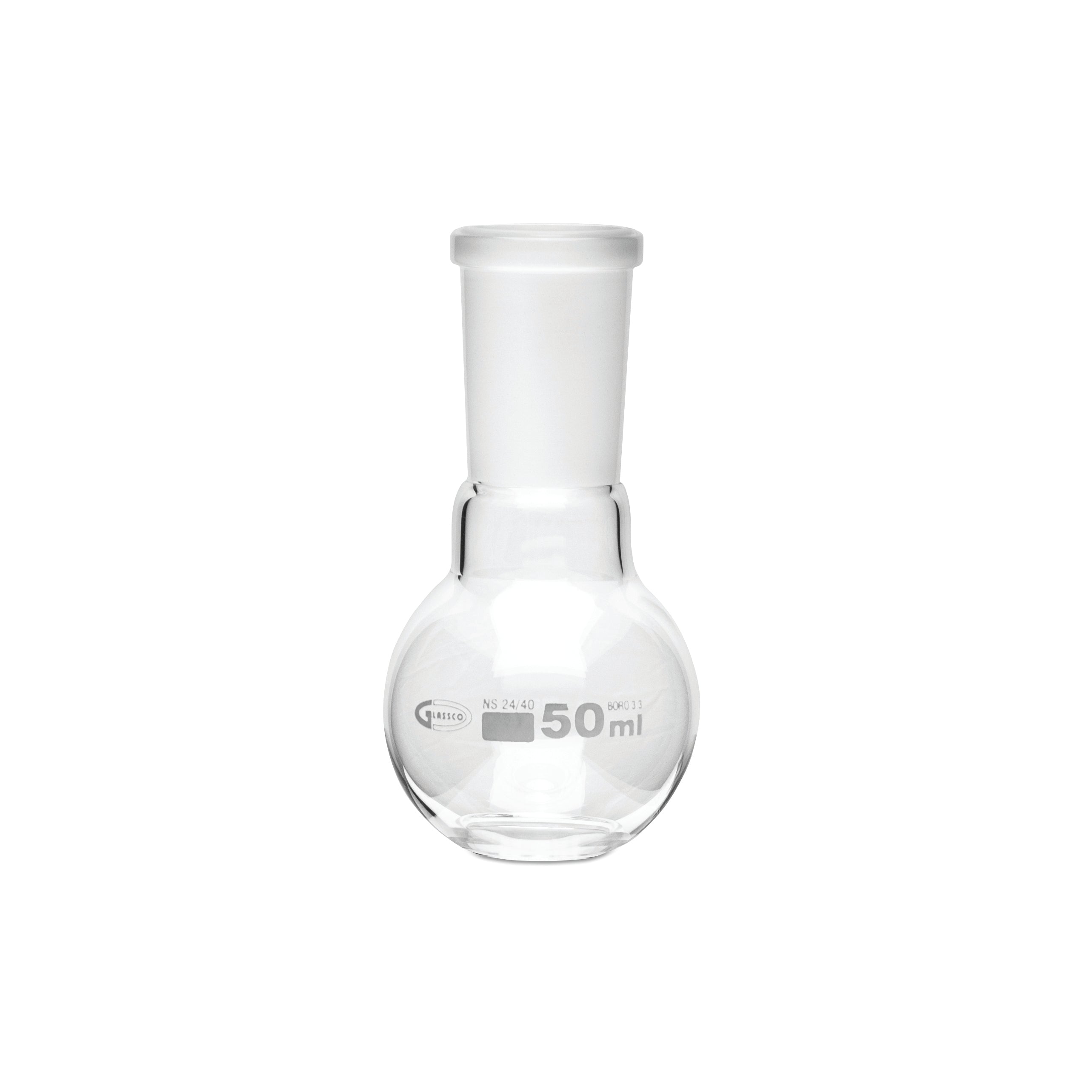 United Scientific® Boiling Flask, Round Bottom, Ground Joints, 50 mL, comes with 6