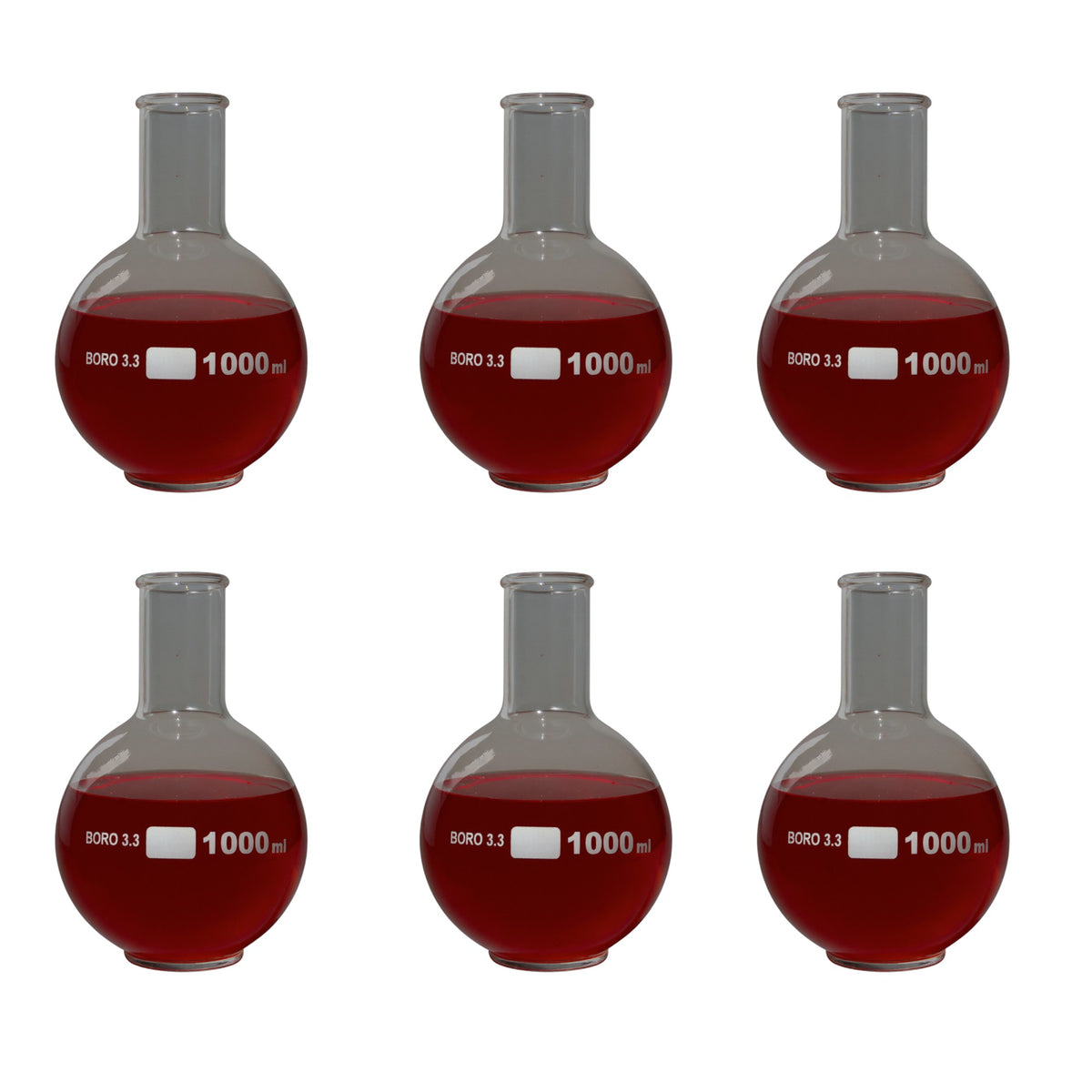 Flask, Florence, Borosilicate Glass, Round-Bottom, 1000ml, Pack of 6