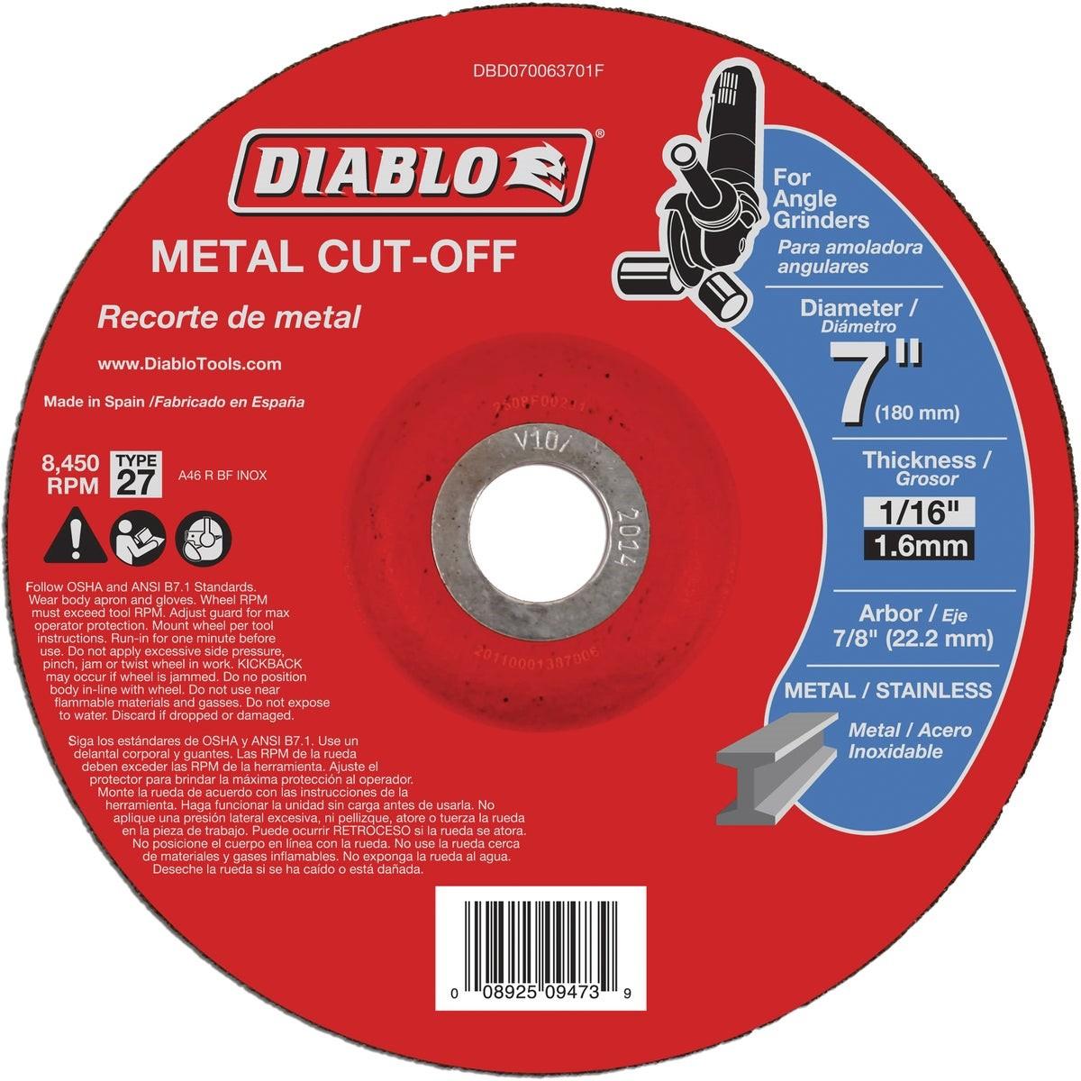 Diablo Type 27 7 In. x 1/16 In. x 7/8 In. Metal Cut-Off Wheel
