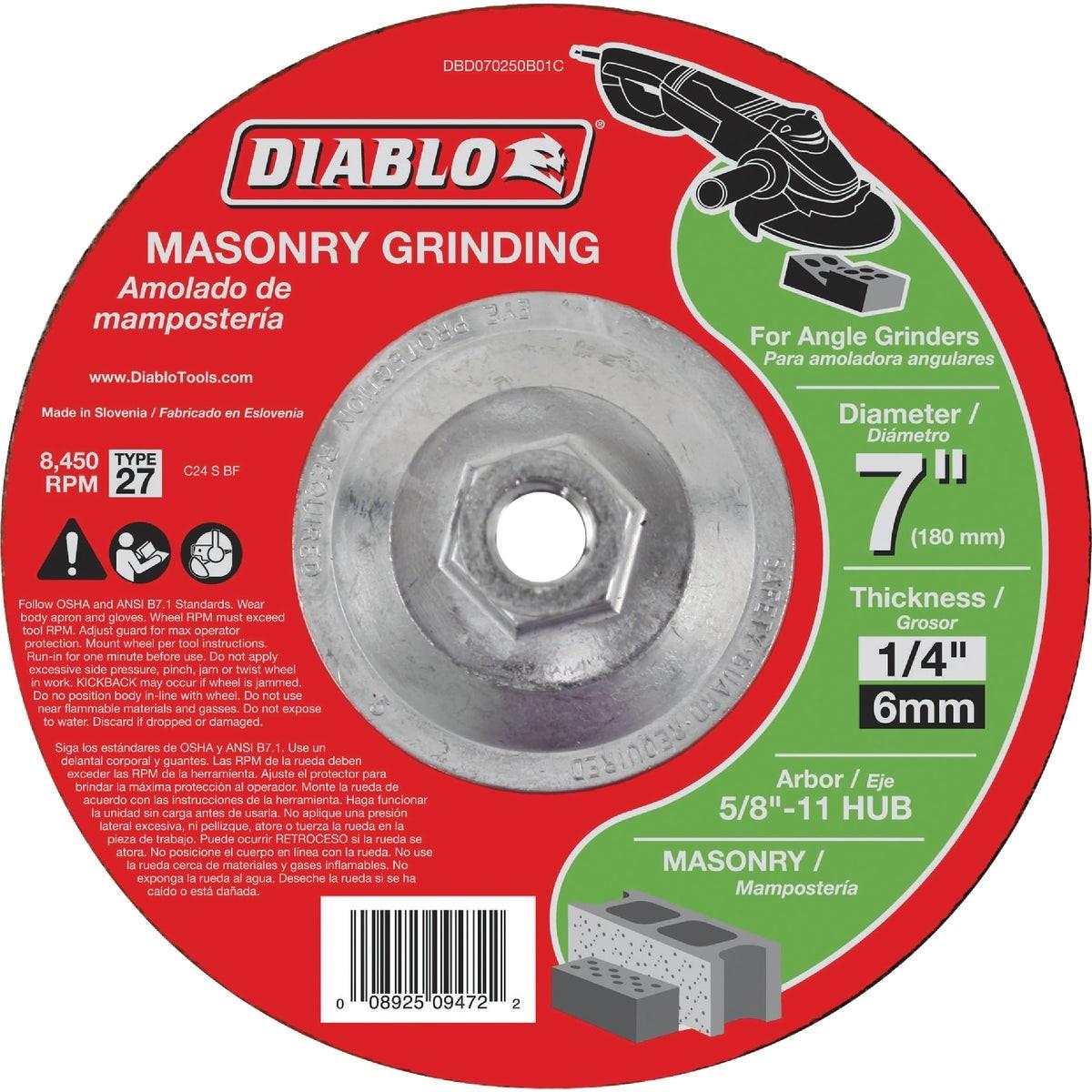 Diablo Type 27 7 In. x 1/4 In. x 5/8 In. Masonry Grinding Cut-Off Wheel